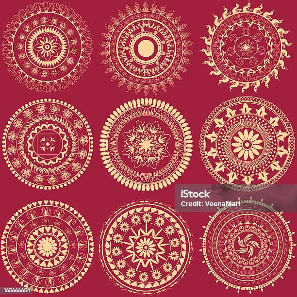 Indian Koło Projekty - Stockowe grafiki wektorowe i więcej obrazów Mandala - Mandala, Kultura indyjska, Grupa etniczna subkontynentu indyjskiego