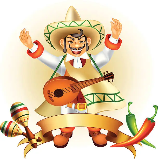 Vector illustration of Mariachi with chili and maracas