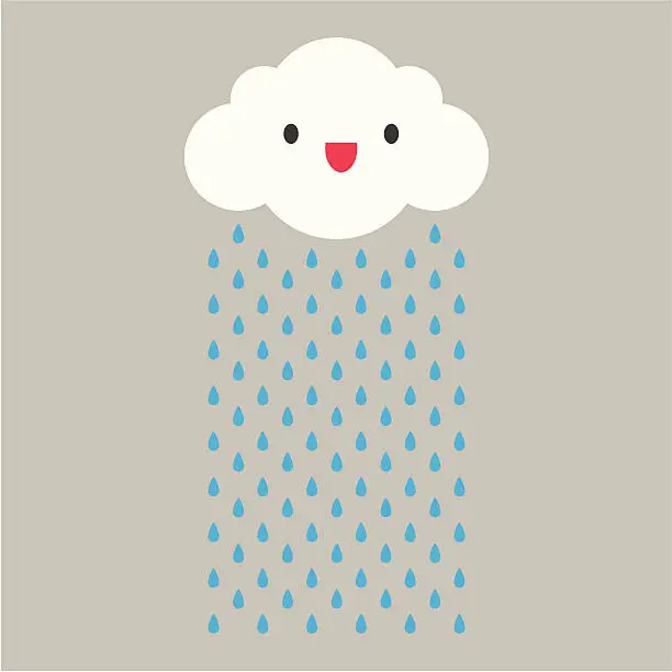 Vector illustration of A cartoon cloud raining with face