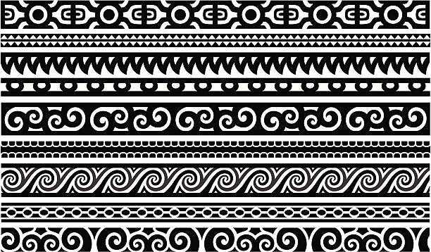 ilustraciones, imágenes clip art, dibujos animados e iconos de stock de maorí diseños de las fronteras - polynesian culture