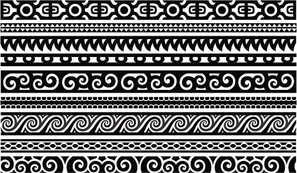 ilustraciones, imágenes clip art, dibujos animados e iconos de stock de maorí diseños de las fronteras - cultura polinesia ilustraciones