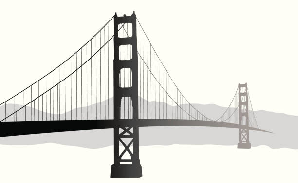 ilustrações, clipart, desenhos animados e ícones de suspensionbridge - golden gate bridge