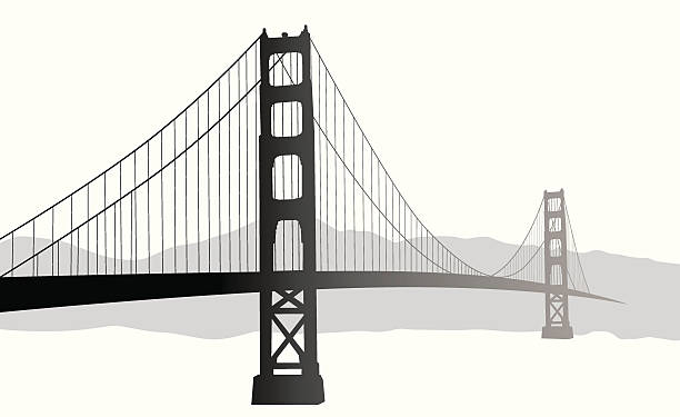 Suspension Bridge Vector Silhouette A-Digit golden gate bridge stock illustrations