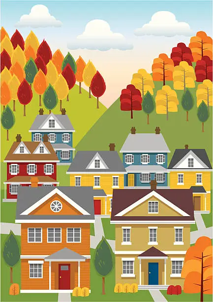 Vector illustration of Country Valley in Autumn