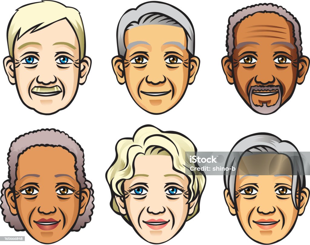 Facce di Senior - arte vettoriale royalty-free di Donne anziane