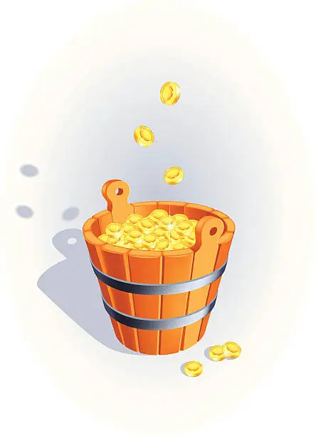 Vector illustration of Bucket with gold