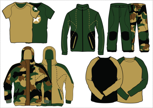military ski/snowboard set outlines/ base for textile design