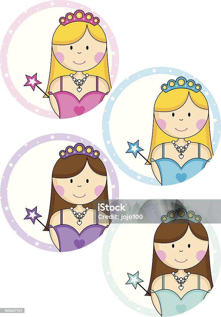 Vier hübschen Lächeln Prinzessin Zeichen lädt und Platzkarten. - Lizenzfrei Abendkleid Vektorgrafik
