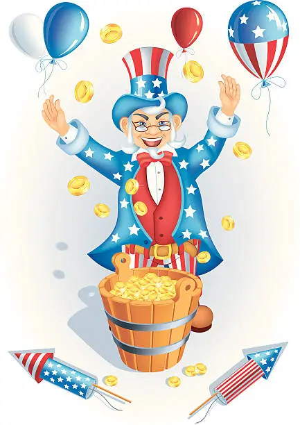 Vector illustration of Uncle Sam with gold