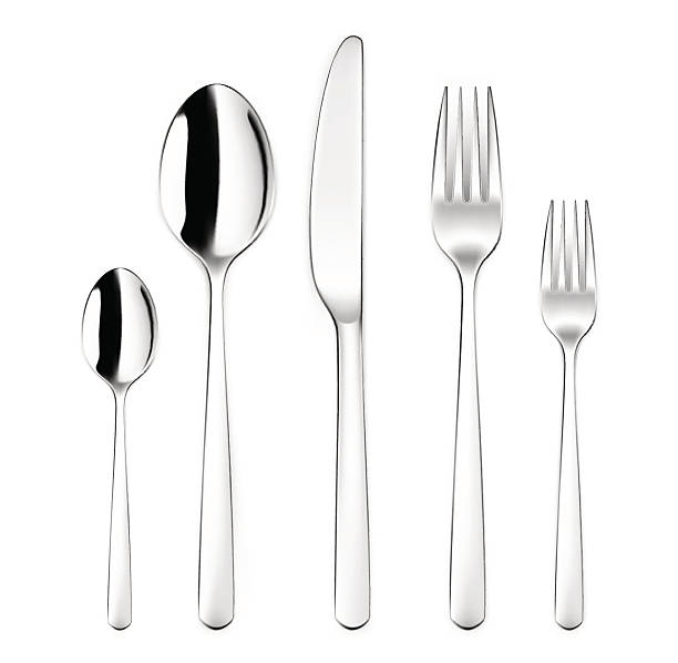 illustrazioni stock, clip art, cartoni animati e icone di tendenza di posate set con forchetta, cucchiaio, kinife - silverware