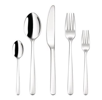 A set of vector tableware or silverware with clipping path which contains spoon, fork, knife, and tea spoon