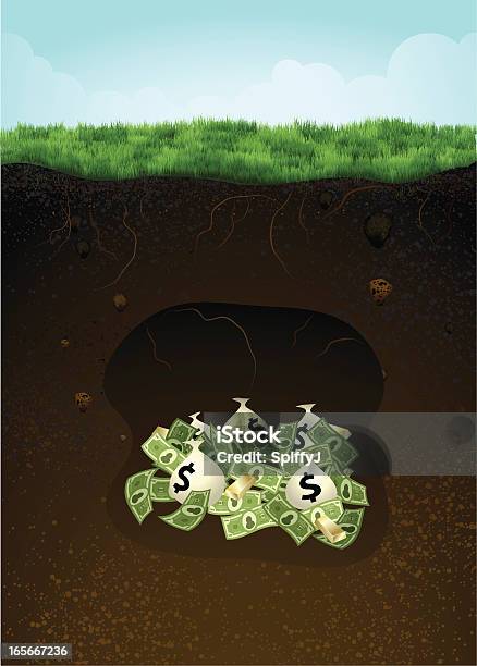 Ilustración de Dinero Enterradas Debajo De Tierra Hierba y más Vectores Libres de Derechos de Dinero - Dinero, Esconder, Corte transversal