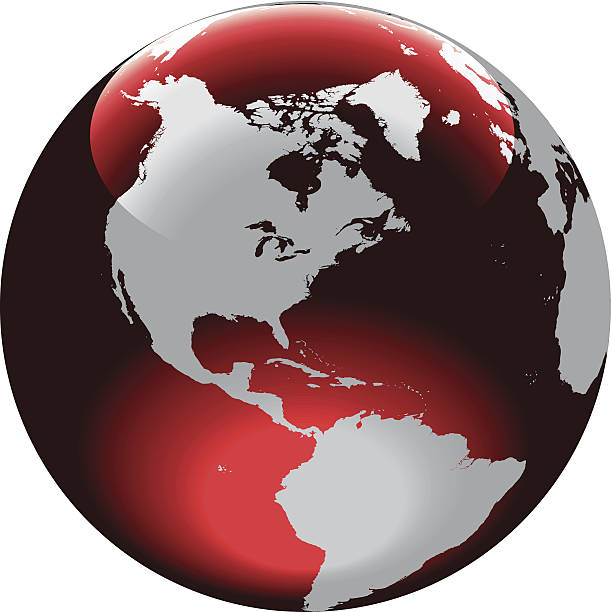 istock Gray north and south American continents on a red globe 165667343