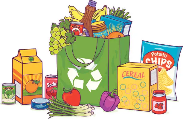 Vector illustration of Reusable Overflowing Grocery bag