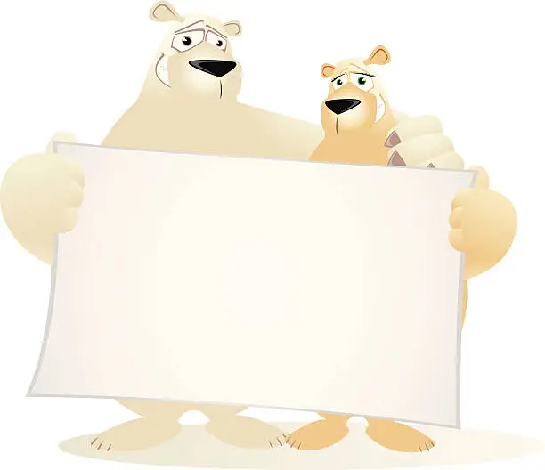 Vector illustration of Polar Bear Couple holding a large blank banner