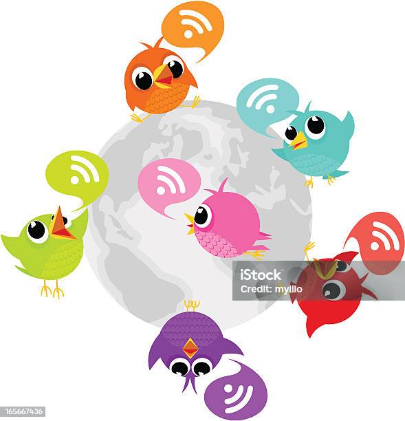 Birdie Tweet Azul Alimentos Para Animais De Meios De Comunicação Social Texto Siga - Arte vetorial de stock e mais imagens de Discussão