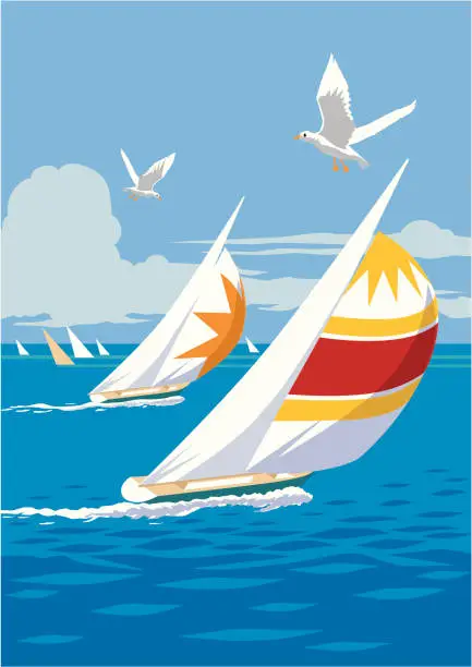 Vector illustration of Racing Yachts