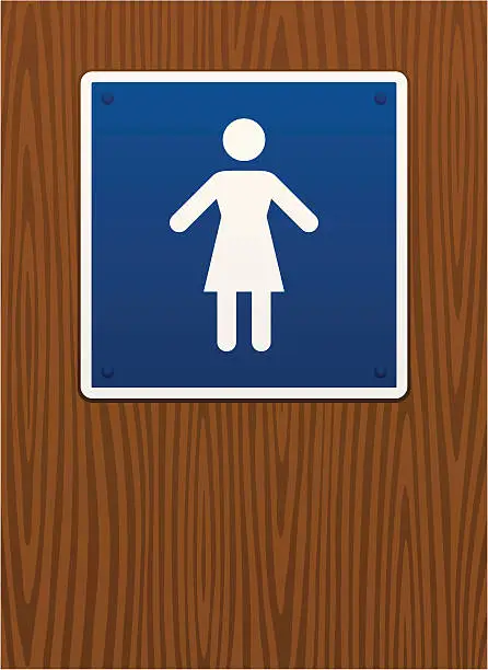 Vector illustration of Female restroom sign on a wooden background