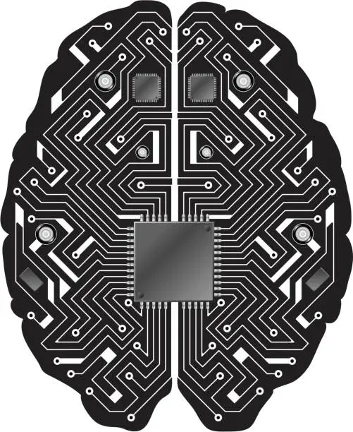 Vector illustration of Printed circuit board black brain