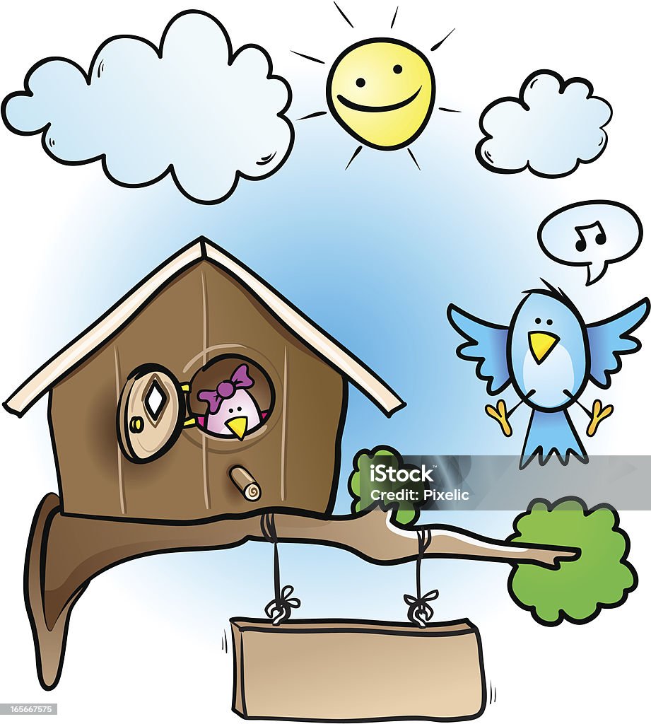 Oiseaux et house - clipart vectoriel de Arbre libre de droits
