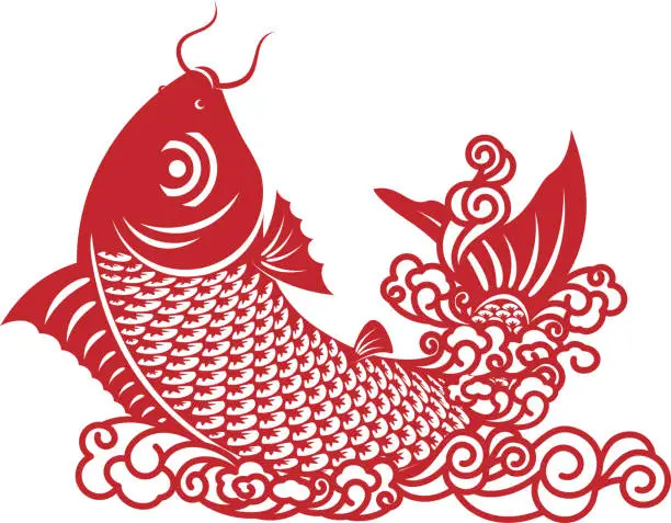 Vector illustration of Chinese Carp Paper-cut Art