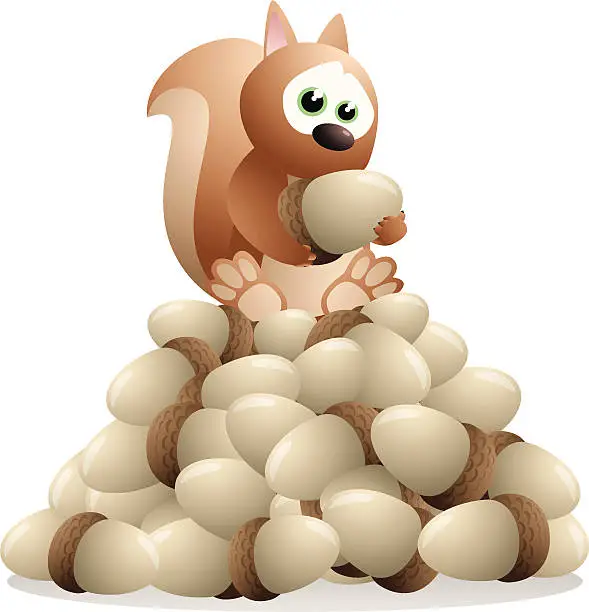 Vector illustration of Squirrel sitting on a pile of nuts