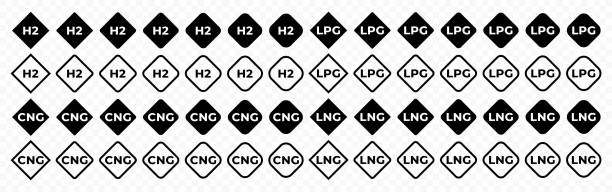 illustrazioni stock, clip art, cartoni animati e icone di tendenza di marcatura dei tipi di combustibile a gas: h2, cng, gpl, lng design vettoriale. tipo gassoso di etichettatura del carburante nel design grafico del rombo - gas fuel pump labeling fuel and power generation