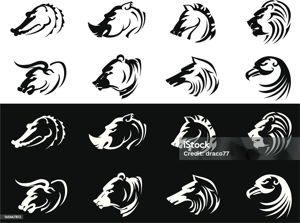 Abstract Wild Animal Heads Collection of calligraphic style animals, traced from my sketch, with high resolution jpg. Alligator stock vector