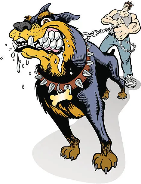Vector illustration of Mad Dog On Leash