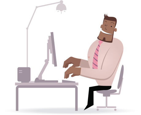 Vector illustration – Businessman working in front of a computer ( typing ).