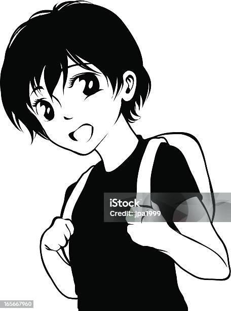 Manga Mädchen Mit Einem Rucksack Stock Vektor Art und mehr Bilder von Mangastil - Mangastil, Charakterkopf, Japanische Kultur