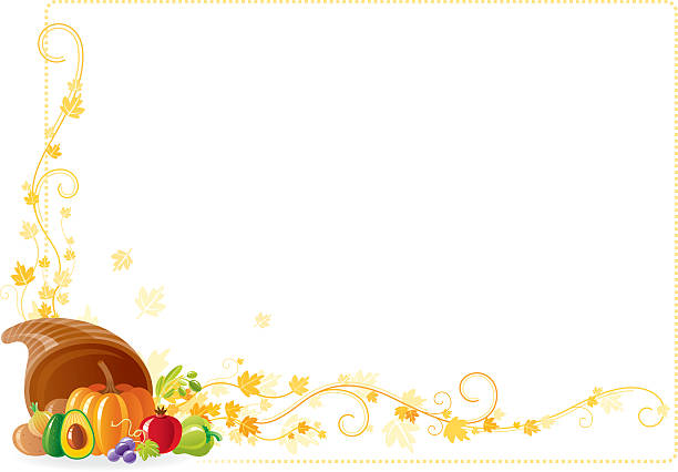 추절 추수감사절 프레임, 덩굴 및 집음기 of plenty - white backgrounds thanksgiving pumpkin stock illustrations