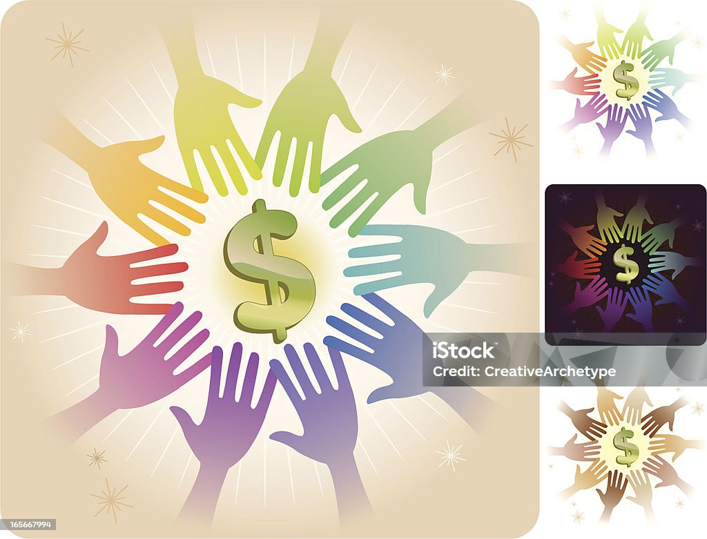 Círculo de manos-contribuir dinero - arte vectorial de Dinero libre de derechos