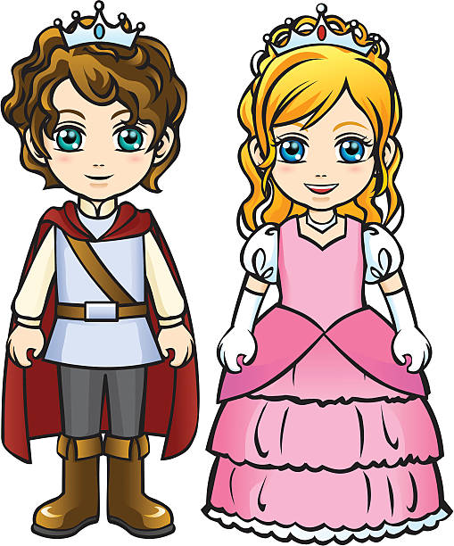 ilustraciones, imágenes clip art, dibujos animados e iconos de stock de little prince y princess - princesa de anime
