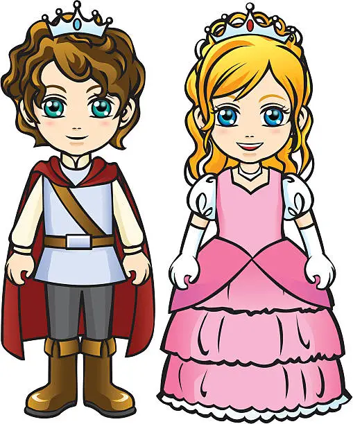 Vector illustration of Little prince and princess