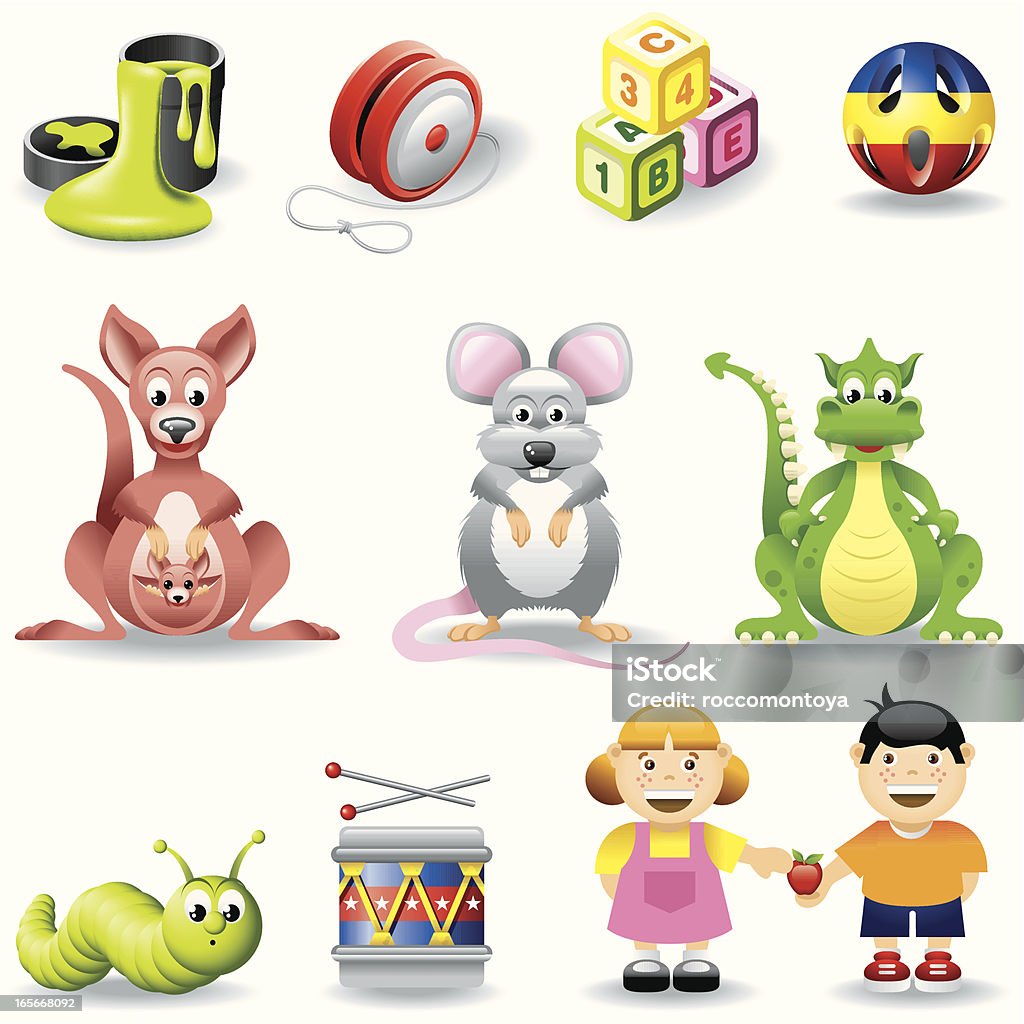 Icon set, Children Icon Set, Children things on white background, make in adobe Illustrator (vector) Dragon stock vector