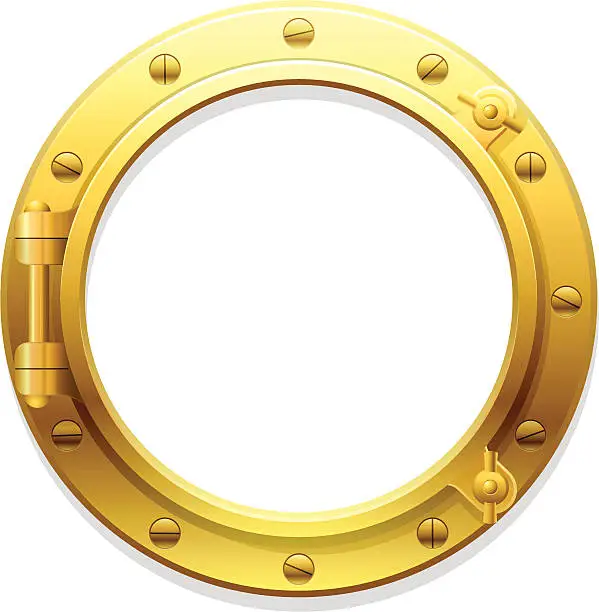 Vector illustration of A golden porthole set against a white background