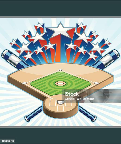 Бейсбольное Поле С Звездами — стоковая векторная графика и другие изображения на тему Бейсбольное поле - Бейсбольное поле, Софтбол - спорт, Афиша