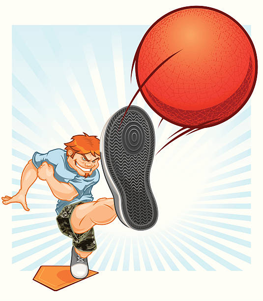 illustrations, cliparts, dessins animés et icônes de kickball joueur - donner un coup de pied