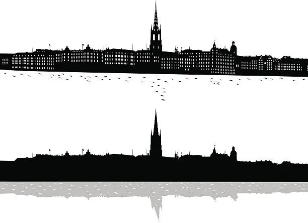 Vector illustration of Black and white print of Stockholm