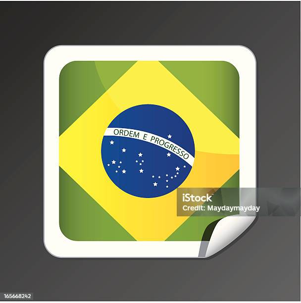 Бразильский Флаг На — стоковая векторная графика и другие изображения на тему Без людей - Без людей, Блестящий, Бразилия