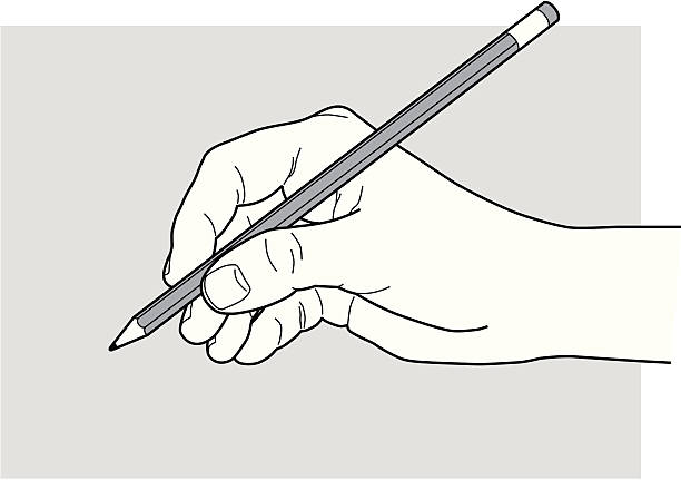 Hand with a pencil A line art illustration of a hand writing with a pencil.  hand drawing stock illustrations