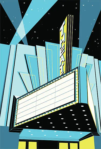 Vector illustration of A vintage old signed movie theatre cinema