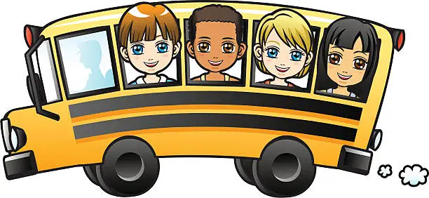 Vector illustration of Children on school bus
