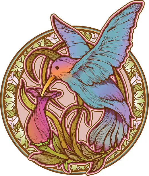 Vector illustration of Hummingbird and Flower