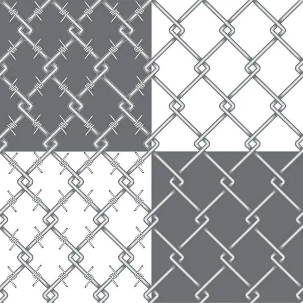 Vector illustration of metal chainlink fence and barbed wire pattern