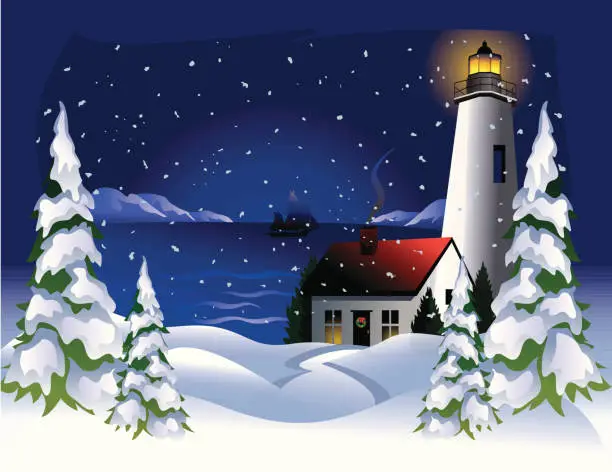 Vector illustration of Holiday Lighthouse