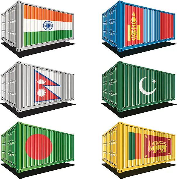Vector illustration of Cargo containers with flag designs
