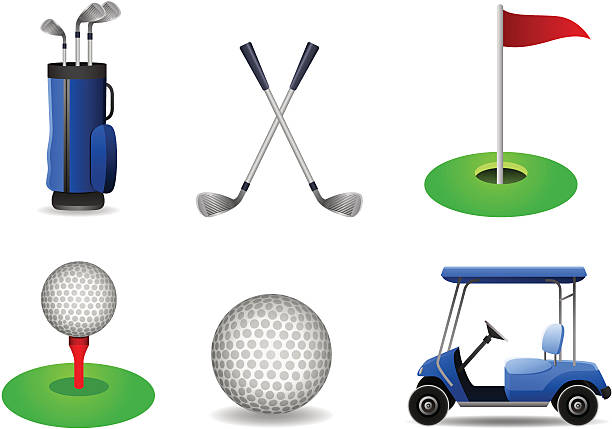 Golf Set Vector illustration set of six golf sport related elements golf cart vector stock illustrations