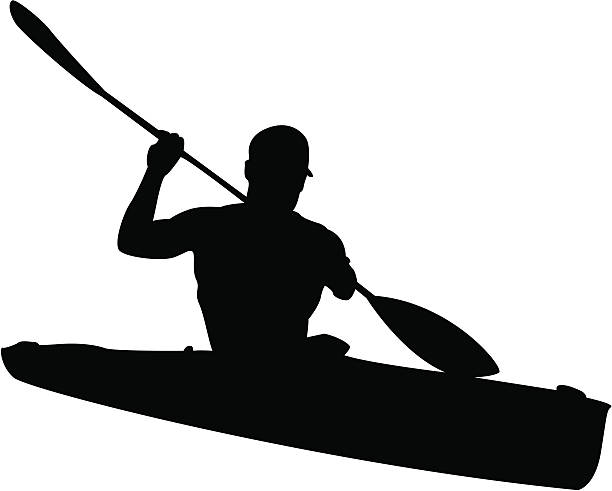 illustrazioni stock, clip art, cartoni animati e icone di tendenza di silhouette uomo in kayak - kayak